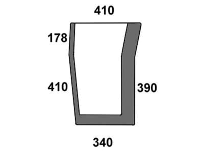 Frontscheibe, grün/klar, unten links, Höhe 390 mm; 588 mm, geklebt, Siebdruck, für Massey Ferguson 4000 Frontscheibe, grün/klar, unten links, Höhe 390 mm; 588 mm, geklebt, Siebdruck, für Massey Ferguson 4000
