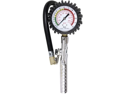 Airpress Reifenfüllprüfer, 0 bis 12 bar, 1/4" IG unten, vertikales Manometer, doppelte Skala (bar/psi), Gummischutz, ohne Druckluftstecker, 4300021 Airpress Reifenfüllprüfer, 0 bis 12 bar, 1/4" IG unten, vertikales Manometer, doppelte Skala (bar/psi), Gummischutz, ohne Druckluftstecker, 4300021