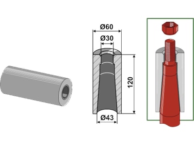 Industriehof® Einschweißbuchse Ø innen 30 mm; 43 mm, Ø außen 60 mm, für Zinken mit Gewinde M 28, 18100-33