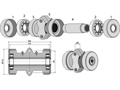 Industriehof® Lagerung mit Rillenkugellager, 185 x 115 mm für Vierkantwelle 30 x 30, universal, 31-0001