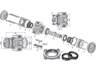 Industriehof® Lagerung mit Kegelrollenlager, 230 x 138 mm für Vierkantwelle 40 x 40, universal, 31-0099