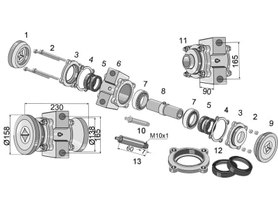 Industriehof® Lagerung mit Kegelrollenlager, 230 x 138 mm; 158 mm für Vierkantwelle 40 x 40 mm von Dal-Bo, 31-0037