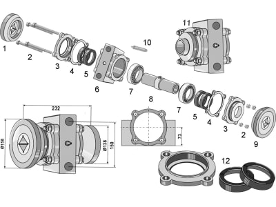 Industriehof® Lagerung mit Kegelrollenlager, 232 x 138 mm; 158 mm für Vierkantwelle 40 x 40 von Frost, Razol, 31-0042 Industriehof® Lagerung mit Kegelrollenlager, 232 x 138 mm; 158 mm für Vierkantwelle 40 x 40 von Frost, Razol, 31-0042
