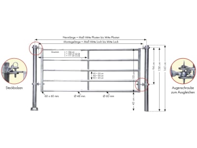 Patura Abtrennung "R5", 365 – 465 cm, mit Kälberschlupf, 5 Horizontalstreben, 323452