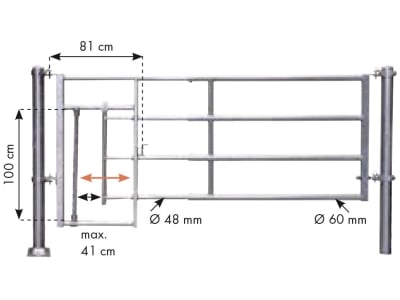 Patura Abtrennung "R4", 365 – 465 cm, mit Kälberschlupf, 4 Horizontalstreben, 323422