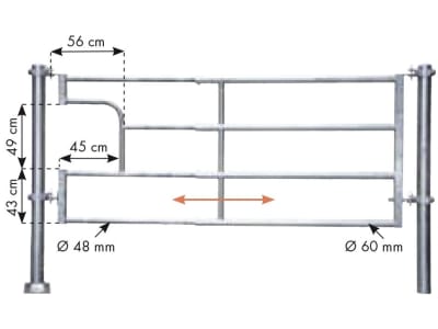 Patura Abtrennung "R4", 340 – 445 cm, mit Ausschnitt für Tränkebecken, 4 Horizontalstreben, 323322