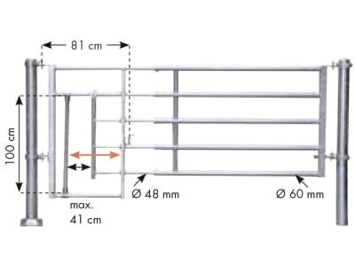 Patura Abtrennung "R5", 365 – 465 cm, mit Kälberschlupf, 5 Horizontalstreben, 323452