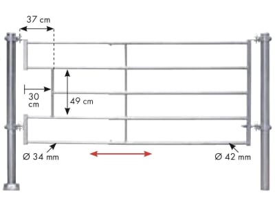 Patura Abtrennung für Kälber, 320 – 420 cm, leicht, mit Ausschnitt für Tränkebecken, 5 Horizontalstreben, 323371