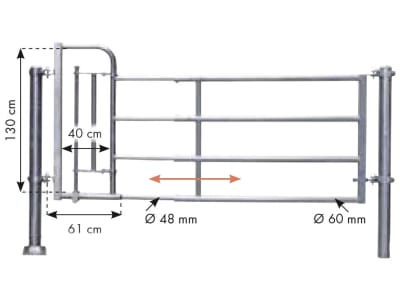 Patura Abtrennung "R4", 345 – 445 cm, mit Personenschlupf, 4 Horizontalstreben, 323522