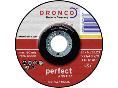 Dronco® Metall-Schruppscheibe "A 30 T Perfect" 180 x 8 x 22,23 mm, gekröpft Dronco® Metall-Schruppscheibe "A 30 T Perfect" 180 x 8 x 22,23 mm, gekröpft