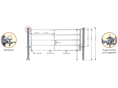 Patura Abtrennung für Kälber, 290 – 400 cm, leicht, 5 Horizontalstreben, 323071