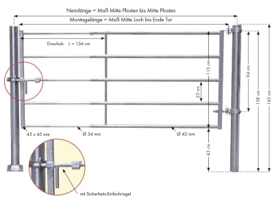 Patura Tor für Kälber, 315 – 415 cm, leicht, 5 Horizontalstreben, 323081