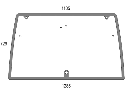 Heckscheibe, grün, 7 Bohrungen, Siebdruck, Bohrungsabstand oben 893 mm, für Lindner Geotrac Heckscheibe, grün, 7 Bohrungen, Siebdruck, Bohrungsabstand oben 893 mm, für Lindner Geotrac