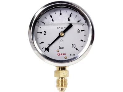 Hücobi Glyzerin-Manometer, Anschluss 1/4" unten, 0 bis 10 bar, 8128 006010 Hücobi Glyzerin-Manometer, Anschluss 1/4" unten, 0 bis 10 bar, 8128 006010