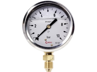 Hücobi Glyzerin-Manometer, Anschluss 1/4" unten, 0 bis 10 bar, 8128 006010