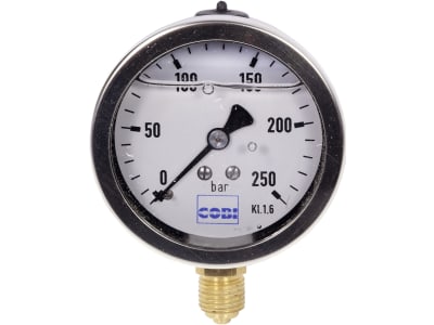 Hücobi Glyzerin-Manometer, Anschluss 1/4" unten, 0 bis 250 bar, 8128 006250