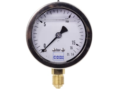 Hücobi Glyzerin-Manometer, Anschluss 1/4" unten, 0 bis 16 bar, 8128 006016