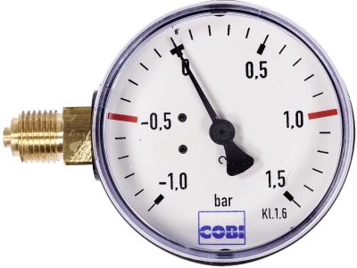 Hücobi Vakuum-Manometer, Anschluss 1/4" links, -1 bis 1,5 bar, Rote Markierung -0,5 bar; +1,0 bar, 8110 006010 Hücobi Vakuum-Manometer, Anschluss 1/4" links, -1 bis 1,5 bar, Rote Markierung -0,5 bar; +1,0 bar, 8110 006010