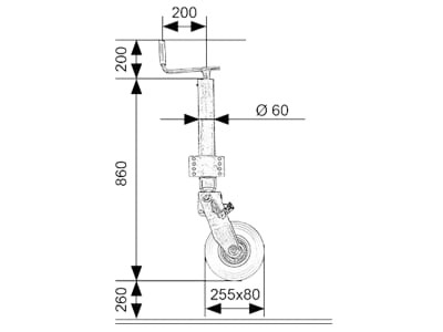 TRAILER POOL Stützrad 860 – 1.120 mm, Stützlast 900 kg, Vollgummirad 255x80, schwerlast, mechanischer Klappvorgang, mit Bolzen, PKW-Anhänger, 016 013 024