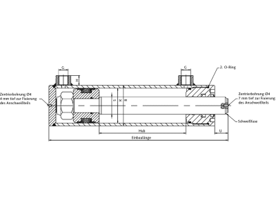 Schema Hydraulikzylinder "S6040", doppeltwirkend ohne Befestigung, Ø Zylinder 70 mm, Ø Kolben 40,0 mm, Hub 300 mm