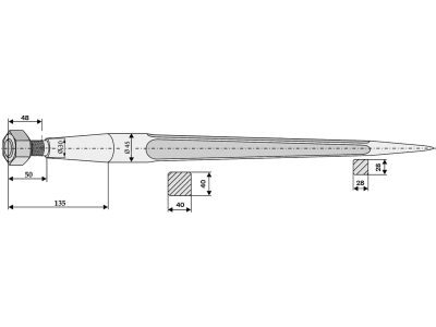 Industriehof® Frontladerzinken 1.250 mm, M 28 x 1,5, spitz, gerade, für Alö, Baas, Trima, Stoll, Weidemann, 181253