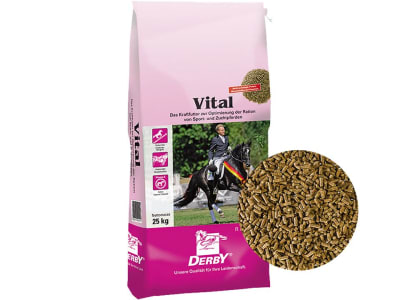 DERBY® Vital zur Unterstützung des Muskelaufbaus bei Sportpferden und der Fruchtbarkeit bei Zuchtpferden 25 kg Sack DERBY® Vital zur Unterstützung des Muskelaufbaus bei Sportpferden und der Fruchtbarkeit bei Zuchtpferden 25 kg Sack
