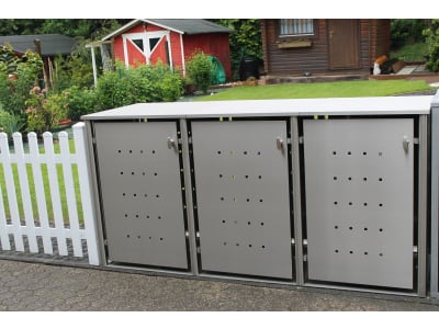 Indra 3er Mülltonnenbox Edelstahl mit Rundpfosten 120 Liter Mülltonnenverkleidung, Müllbox, Mülltonnenhaus 