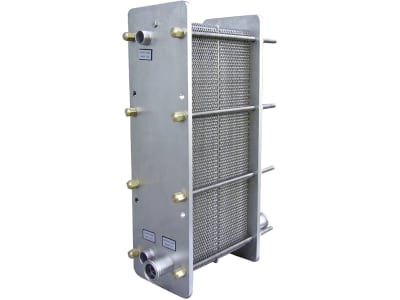 Plattenwärmetauscher "Modell F Medium" Milch-/Wasserdurchsatz 7.480/21.780 l/h, Edelstahl, Bodenmontage, für Milchvorkühlung Plattenwärmetauscher "Modell F Medium" Milch-/Wasserdurchsatz 7.480/21.780 l/h, Edelstahl, Bodenmontage, für Milchvorkühlung