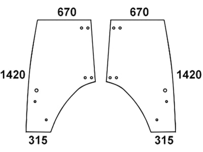 Türscheibe, grün, links/rechts, rahmenlos für Fendt Farmer 300, 400 Vario, Favorit, Vario 300, 400, 700, 800, Geräteträger