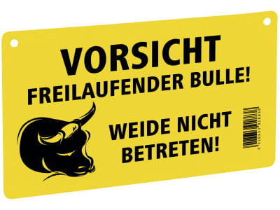 KERBL Warnschild Vorsicht freilaufender Bulle - Weide nicht betreten,  Kunststoff, 446510 günstig online kaufen