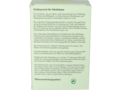 Schacht Weißanstrich für Obstbäume zur Pflege der Rindeals Schutz gegen Frostrisse und Hitze 1 kg Packung Pulver Schacht Weißanstrich für Obstbäume zur Pflege der Rindeals Schutz gegen Frostrisse und Hitze 1 kg Packung Pulver