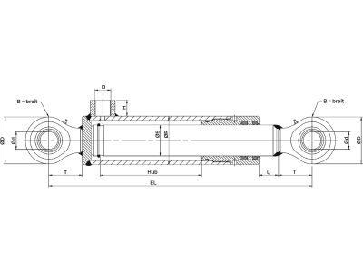 Schema Hydraulikzylinder "ETS35", einfachwirkend mit Gelenkaugen, Ø Zylinder 55 mm, Ø Kolben 35,0 mm, Hub 100 mm Schema Hydraulikzylinder "ETS35", einfachwirkend mit Gelenkaugen, Ø Zylinder 55 mm, Ø Kolben 35,0 mm, Hub 100 mm