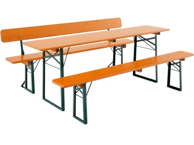 RUKU Bierzeltgarnitur 3-tlg., 220 cm, 50 cm breiter Tisch 1 Tisch + 1 Bank mit + 1 Bank ohne Lehne  Kiefer lasiert 3-teilig