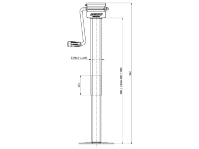 Teleskop-Stützfuß Stützlast 3,0 t, Höhe 605 – 905 mm, Hub 300 mm, mit Getriebekurbel Teleskop-Stützfuß Stützlast 3,0 t, Höhe 605 – 905 mm, Hub 300 mm, mit Getriebekurbel