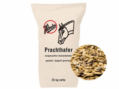Höveler Prachthafer gewalzter, mehrfach gereinigter Hafer aus 1/3 Schwarzhafer und 2/3 Gelbhafer Körner 25 kg Sack