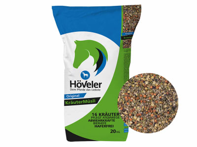 Höveler Kräutermüsli haferfreies und staubfreies Pferdefutter mit Kräutermischung 20 kg Sack Höveler Kräutermüsli haferfreies und staubfreies Pferdefutter mit Kräutermischung 20 kg Sack