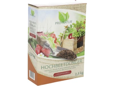 PRO NATUR® HOCHBEETDÜNGER organisch-mineralischer NPK 7+4+7 Langzeitdünger für Hochbeetpflanzen 2,5 kg Karton PRO NATUR® HOCHBEETDÜNGER organisch-mineralischer NPK 7+4+7 Langzeitdünger für Hochbeetpflanzen 2,5 kg Karton