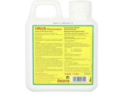 Oscorna® Orus Pflanzenaktiv Pflanzenhilfsmittel mit NPK 1,2+0,5+0,8 zur Gesundung und Pflege der Blumen, Nadel- und Ziergehölze 1 l Kanister  flüssig