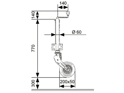 TRAILER POOL Stützrad 770 – 1.070 mm, Stützlast 250 kg, Vollgummirad 200x60, Metallfelge, automatischer Klappvorgang, mit Direktflansch, PKW-Anhänger, 016 013 042