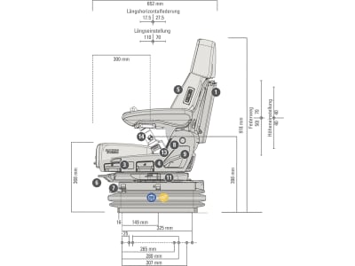 Grammer Traktorsitz "Maximo® XT Evolution Dynamic", Niederfrequenzfederung, Stoff, grau/schwarz