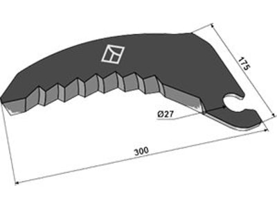 Industriehof® Messer 300 x 175 x 5 mm, Bohrung 27 mm für Krone Rundballenpresse KR 130, KR 10-16, 85-107