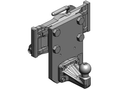 scharmüller Kugeleinsatz "ISO 50" mit Adapterplatte W325, Kuppelpunkt 10 cm tiefer, 325/25/26 mm, schwarz, Traktor mit Anhängebock für PKW-Anhängekupplung, 05.7325.05-A02