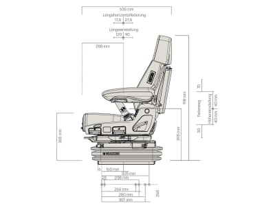 Grammer Traktorsitz "Maximo® Evolution Dynamic", Niederfrequenzfederung, Stoff, anthrazit/silber