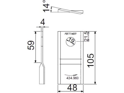 Pöttinger Kreiselmäherklinge "Durastar" 105 x 48 x 4 mm links/rechts, für Mähwerk Eurocat