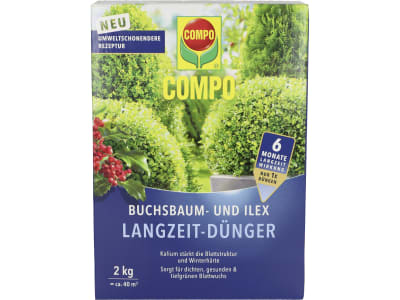 COMPO Buchsbaum/Ilex Langzeit-Dünger Spezial-Langzeitdünger für alle Buchsbaumarten, Stechpalmen (Ilex) und Hecken 2 kg Schachtel  Granulat