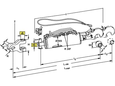 Walterscheid Hydraulischer Oberlenker "HOLGH-C-105DS", Kat. 3, Hub 185 mm, mit integrierter Dämpfung, für John Deere Traktor 6R-Serie, 1207608