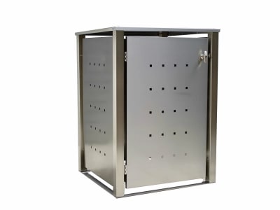 Indra 1er Mülltonnenbox Edelstahl mit Vierkantpfosten 120 Liter Mülltonnenverkleidung, Müllbox, Mülltonnenhaus Indra 1er Mülltonnenbox Edelstahl mit Vierkantpfosten 120 Liter Mülltonnenverkleidung, Müllbox, Mülltonnenhaus