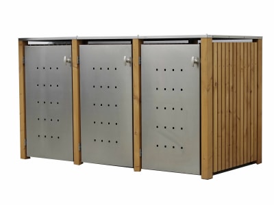 Indra 3er Mülltonnenbox Lärche 120 Liter Mülltonnenverkleidung, Müllbox, Mülltonnenhaus Indra 3er Mülltonnenbox Lärche 120 Liter Mülltonnenverkleidung, Müllbox, Mülltonnenhaus