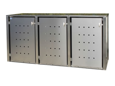 Indra 3er Mülltonnenbox Multimax Edelstahl 120 + 240 Liter mit Knebelgriff Indra 3er Mülltonnenbox Multimax Edelstahl 120 + 240 Liter mit Knebelgriff