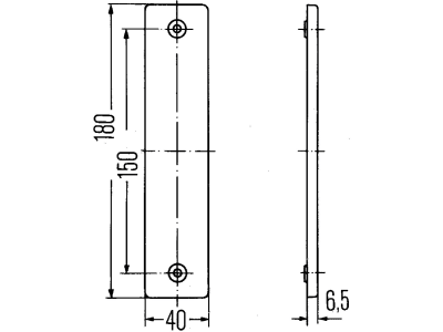 Hella® Rückstrahler rechteckig, rot, 180 x 40 x 6,5 mm, geschraubt; mit Bohrung; senkrecht, 8RA 002 023-001